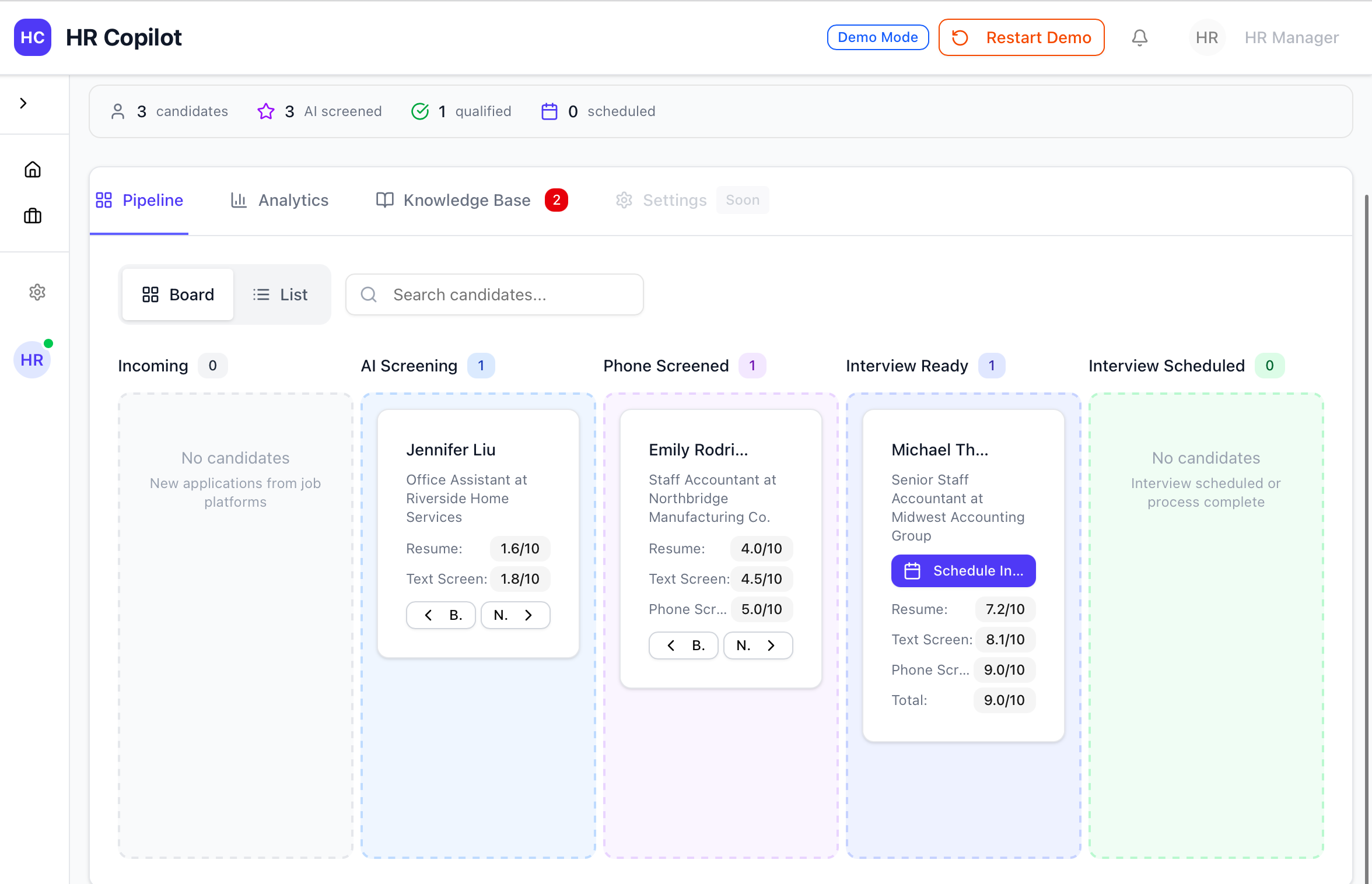 Janvio showing intelligent, accounting-specific interview questions with AI insights