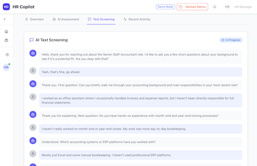 Automated Outreach - Personalized message sent to qualified candidates, engaging them immediately. AI answers their questions about the position using your pre-configured instructions.