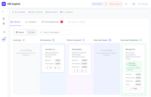 Human Review - Review AI-generated summary, insights, and recommendations. Choose who to invite to final interviews from the shortlisted candidates.